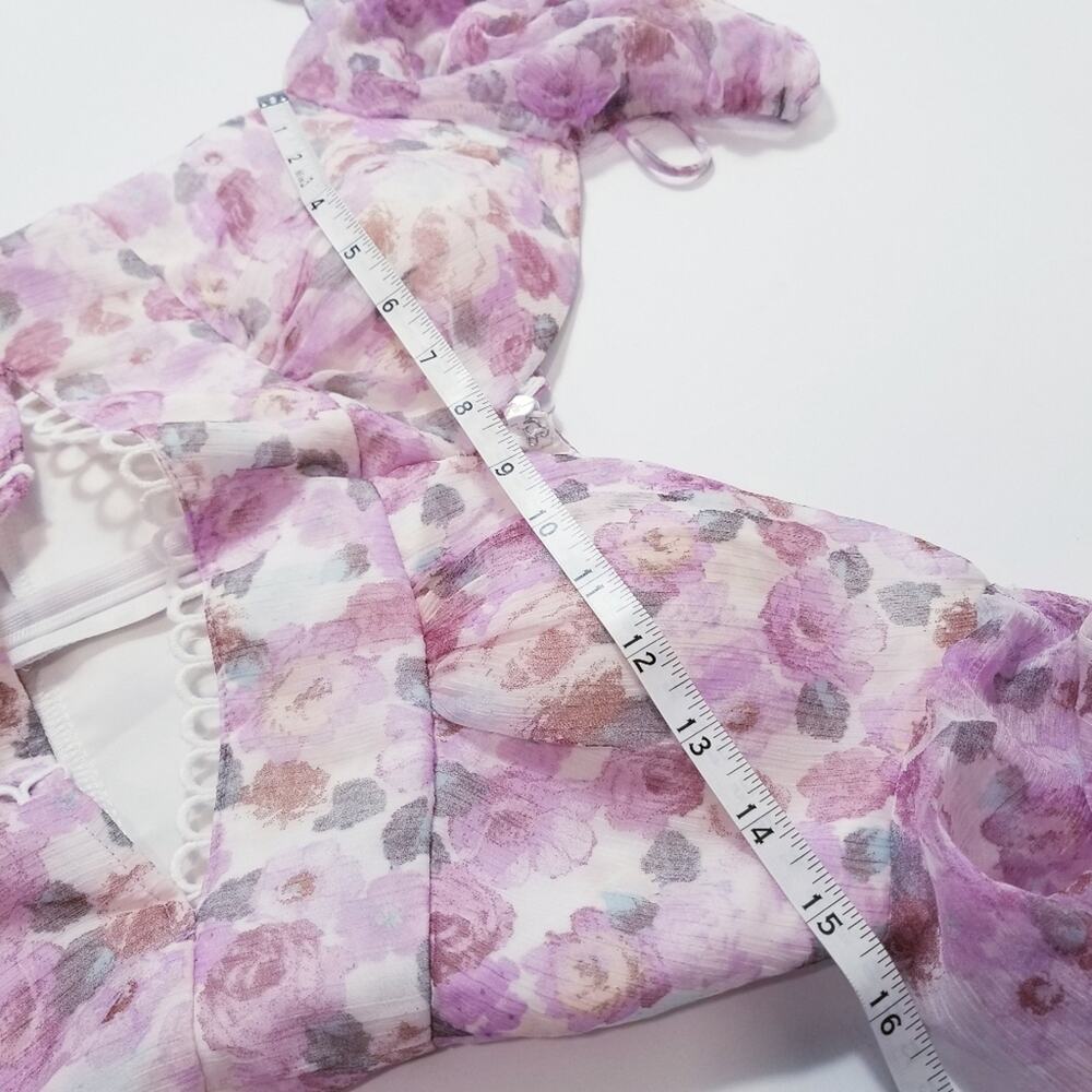 Saints + Secret Floral Puff Sleeve Cut-Out Mini Dress - Picture 5 of 13
